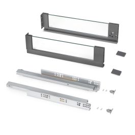 Emuca Tiroir Extérieur Vertex 40kg côtés en verre 131mm de haut, 450mm de profondeur, Acier & Aluminium et Verre, Gris Anthracite