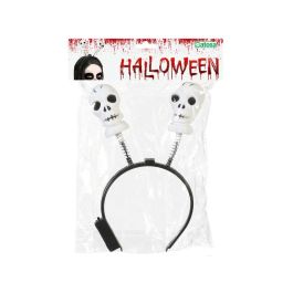 Accessoire déguisement Halloween - Diadème noir à crânes blancs avec lumière LED clignotante - Pour adulte