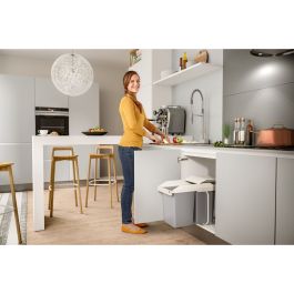 Poubelle Hailo Multi-Box duo L Blanc Gris Crème Acier Plastique 2 tiroirs 14 L Intégrable (2 Unités)