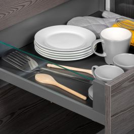 Emuca Tiroir Extérieur Vertex 40kg côtés en verre 131mm de haut, 500mm de profondeur, Acier & Aluminium et Verre, Gris Anthracite