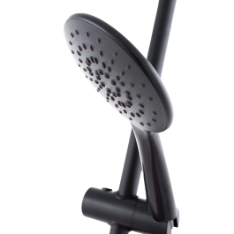 Ensemble de Douche Monocommande Noir avec Flexible, Barre et Pommeau - Laiton/Zinc, ABS, Acier Inoxydable - QLI-FA-3019