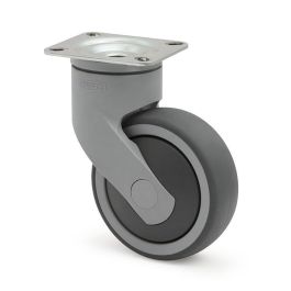 TENTE LEVINA Ø100 Roue Pivotante à Bandage Caoutchouc Termoplastique Indéformable, Antihuella, Alto Rendimiento, Noir, Pour Mobilier Hospitalier et Industriel, Gris Métal