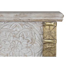GINER Y COLOMER - Buffet coffre en bois de manguier massif avec sculptures et détails bronze, finition blanc vieilli, 116 x 45 x 40 cm