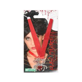 Collar de araña con cinta roja y gema decorativa - Accessoire adulte pour déguisement Halloween, Bruja, Vampira