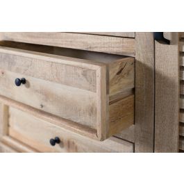 GINER Y COLOMER - Buffet en bois de manguier massif à 4 portes, 2 vitrées et 2 latérales en bois, avec tiroirs, meuble de rangement et d'exposition, finition naturelle