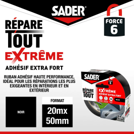Sader - Ruban Adhésif Extrême Réparation Tout Surfaces, Noir, 20 m x 50 mm - Intérieur et Extérieur, Résistant aux Intempéries et Chocs