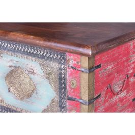 GINER Y COLOMER - Bahut en bois de manguier massif avec détails en fer et bronze - Finition bicolore rouge vieilli et cerisier - Style ancien - 45x116x40 cm