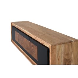 GINER Y COLOMER - Meuble TV 3 portes en bois de manguier massif - Structure couleur naturel et portes noires - Design contemporain