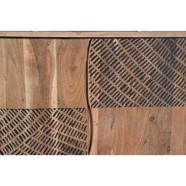 GINER Y COLOMER Estanteria Buffet Bibliothèque en Acacia Massif avec 2 Tiroirs et 2 Portes Sculptées à la Main, Pieds Métal, Finition Naturelle