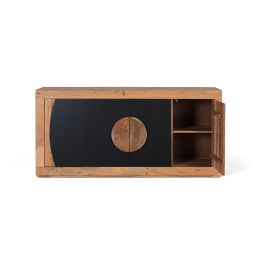 GINER Y COLOMER GYC - Buffet 4 portes en acacia massif naturel et noir - Meuble de rangement salon/salle à manger