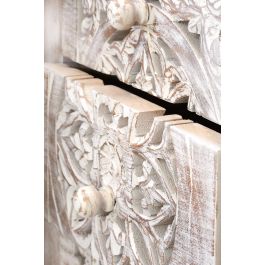 GINER Y COLOMER - Buffet commode 5 tiroirs en bois de manguier avec base en fer, couleur blanc vieilli et gris, dimensions 105 x 45 x 35 cm