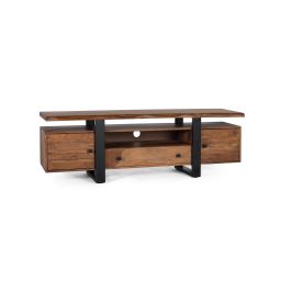GINER Y COLOMER Meuble TV en palissandre avec pieds en métal - Buffet télévision design 170x45x55 cm en bois de palissandre couleur noyer