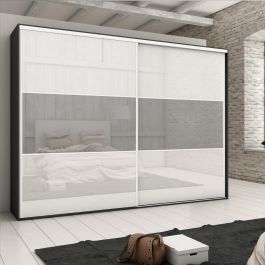 Emuca Kit de ferrures pour 2 portes coulissantes et armoire à fermeture souple Placard 74, profilé Wave, épaisseur 16mm, panneaux non inclus, Peint en blanc