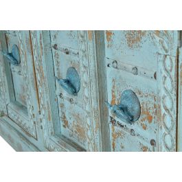 GINER Y COLOMER - Buffet 4 portes en bois de manguier vert d'eau vieilli, sculpté à la main, avec détails métal, 190x100x45 cm