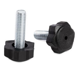 HERRAJES ALK Pie Nivelador Regulable D22x10 M8x37 Negro Largo Rosca 28mm Grosor Base 10mm Acero y Plástico