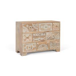 GINER Y COLOMER - Commode 10 tiroirs en bois de manguier naturel avec fronts de tiroirs peints à la main en blanc - Meuble de rangement