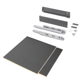 Emuca Kit de tiroirs pour cuisine ou salle de bains Vertex avec réglages 3D, hauteur 93mm, avec panneaux inclus, module 600mm, Gris antracite