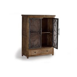 GINER Y COLOMER - Buffet vintage en bois de manguier marron vieilli avec 2 tiroirs et 2 portes métalliques - 130x100x40 cm