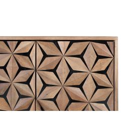 Buffet en Bois de Mango Massif avec Portes Sculptées à la Main, Design Contemporain Rustique sur Pieds en Fer Noir - 3 Portes, Étagères Intérieures