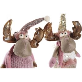 Décorations de Noël DKD Home Decor Blanc Rose Doré Renne 15 x 17 x 50 cm (2 Unités)