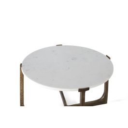 Table basse design avec plateau en marbre blanc et base métallique dorée - 1,5cm d'épaisseur - GINER Y COLOMER