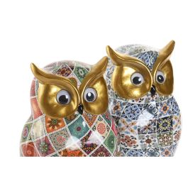 Figurine Décorative Home ESPRIT Multicouleur Doré Hibou méditerranéen (2 Unités)