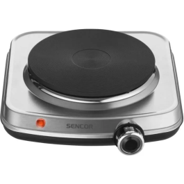 Sencor SCP 1506SS Plaque chauffante portable 1500 W - Thermostat réglable, diamètre 18 cm, surface inox, pieds antidérapants, sécurité surchauffe