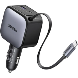 Ugreen Chargeur Voiture 60W avec Ports USB-A et USB-C Rétractable Noir - Recharge Rapide pour Smartphone, Tablette et PC Portable