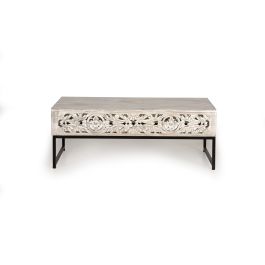 GINER Y COLOMER Table Basse en Bois de Manguier avec Pieds en Métal, Style Vintage - Blanc Lavé et Noir, Dimensions 40 x 1120 x 60 cm