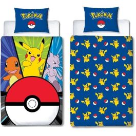 Juego de cama - POKEMON - Pikachu y Poké-ball - Microfibra - 1 funda nórdica 140 x 200 cm + 1 funda de almohada 63 x 63 cm