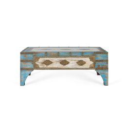 GINER Y COLOMER Table basse en bois de manguier finition vieilli bleu et blanc, style rustique artisanal avec plateau en verre, 120 x 70 x 46 cm Precio: 935.988. SKU: B14NX878CT