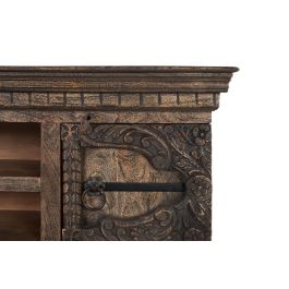 GINER Y COLOMER - Buffet TV en bois de manguier massif avec 2 portes et 2 étagères, finition vieillie marron - Dimensions: porte 32x39 cm, étagère 14 cm