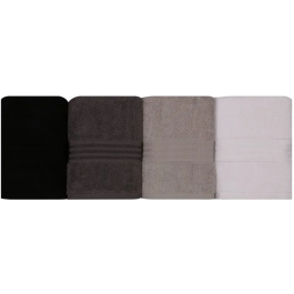 Ensemble de 4 Serviettes de Bain en Coton 100%, 50 x 90 cm, Couleurs Neutres (Blanc, Gris, Anthracite, Noir)