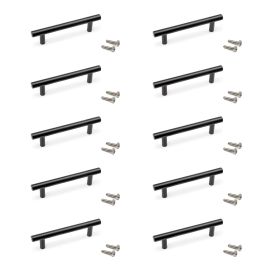 Emuca Lot de 10 poignées pour meubles Orlando, L136mm, entraxe 96mm, Acier, Peint en noir