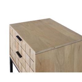 GINER Y COLOMER - Table de nuit en bois de manguier avec placage en pointe de diamant et base en métal noir - 42x13x31 cm