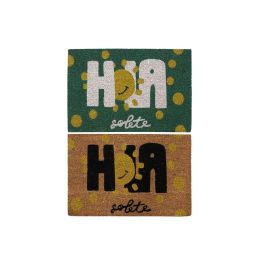 Paillasson DKD Home Decor Noir Marron Caoutchouc Blanc Vert 2 Unités Fibres de coco (60 x 40 x 1,5 cm)