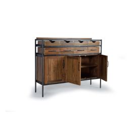 GINER Y COLOMER Buffet en teck et bois de manguier avec métal, couleur naturel, 8 tiroirs et 3 portes, 110 x 140 x 40 cm