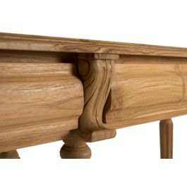 GINER Y COLOMER Console d'entrée en teck massif naturel avec 2 tiroirs à poignées métalliques, 6 pieds tournés et une étagère - Dimensions 151x42x86 cm