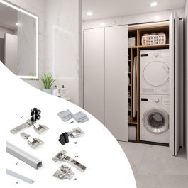 Emuca Kit de quincaillerie pour 2 portes coulissantes pliantes et armoire à fermeture souple Twofold, pour 4 panneaux non inclus, Avec coulisse, Anodisé mat