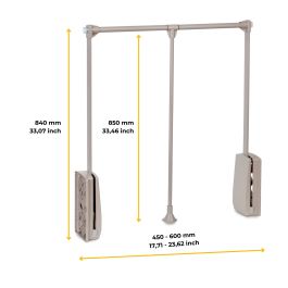 Emuca Penderie rabattable pour armoire Hang, 450 - 600, Peint gris pierre, Acier et Plastique.