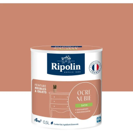 Ripolin - Peinture Meubles et Objets satinée 0,5L - Ocre Nubie - Application sans sous-couche - Pour bois, métal, intérieur et extérieur - Formule biosourcée 10%