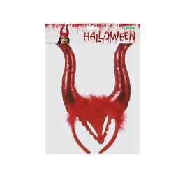 Couronne de démon diabolique rouge avec cornes et plumes pour costume d'Halloween et fête déguisée