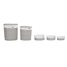 Lot de paniers DKD Home Decor Blanc Gris osier 51 x 37 x 56 cm 52 x 38 x 57 cm 5 Pièces