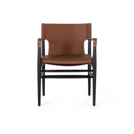 GINER Y COLOMER Fauteuil en similicuir et bois de frêne marron, structure noire, pieds antidérapants