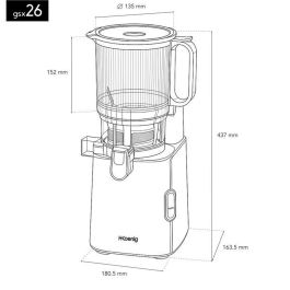 Hkoenig Extracteur de jus GSX26, grande ouverture, 250W, 1.8L, Noir