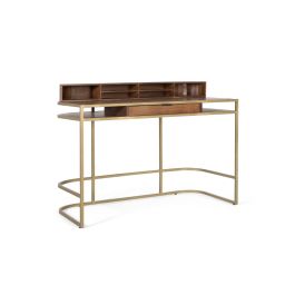 GINER Y COLOMER Bureau en bois de manguier et structure métallique dorée - 126x39 cm - Écritorio Fabricado A Mano En Madera de Mango y Estructura Dorada