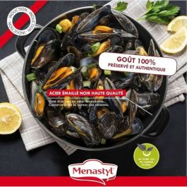Menastyl 3645563 Olla para mejillones, Acero esmaltado Negro, 18 cm, Inducción