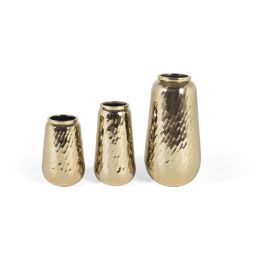 GINER Y COLOMER Fabrica2 Lot de 3 vases décoratifs en métal doré, finition martelée artisanal en aluminium, pour table ou étagère Precio: 239.988. SKU: B15QH98REQ