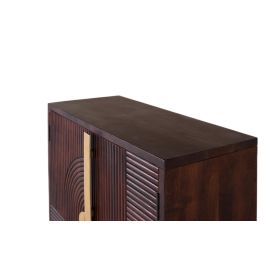 GINER Y COLOMER Buffet en bois massif de manguier couleur noyer, design moderne avec détails dorés, portes à motifs géométriques, étagère intérieure - 73x42 cm