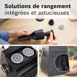Bosch MFWS640B - Hachoir à viande série 6, 500 W, capacité 3.5 kg/min, 3 grilles, kit kebbés, filière à saucisses, râpeur/éminceur, noir